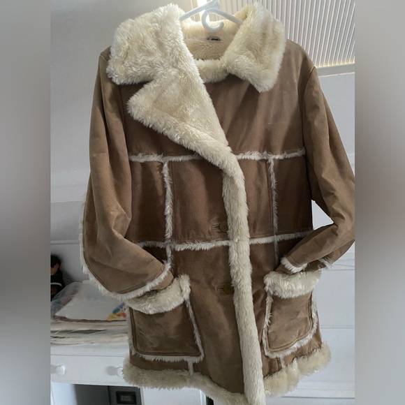 Steve Madden Tan/Beige Suede Leather w/Faux Fur Full Length Coat - Picture 3 of 10